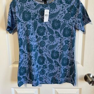 Ann Taylor Blue and Green Floral Short Sleeve Top